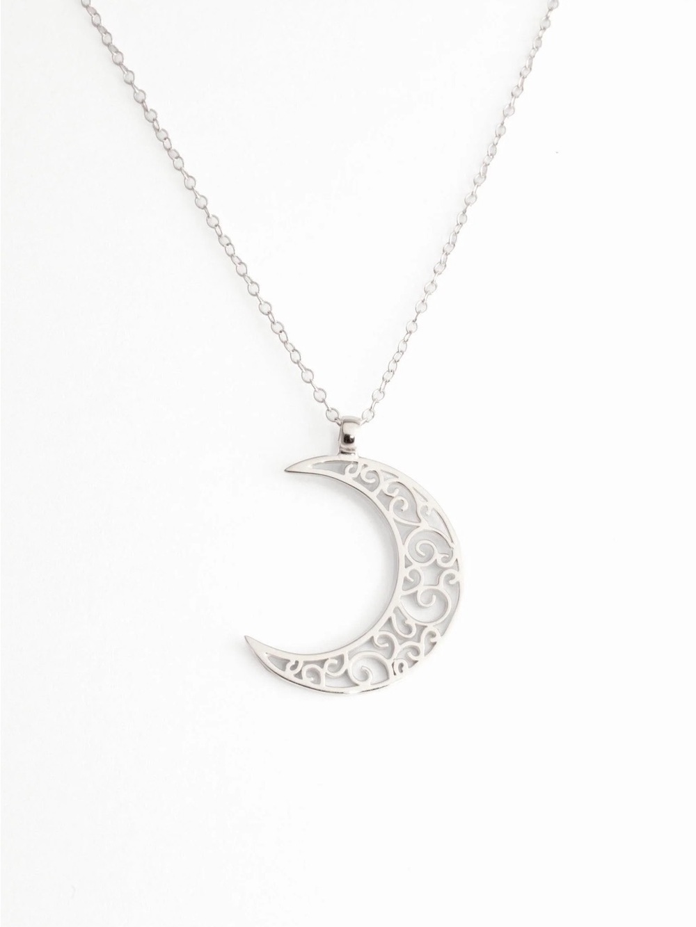 Silver Large Heart Moon Necklace, Silver Chain, Celestial Jewelry